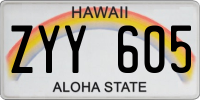 HI license plate ZYY605