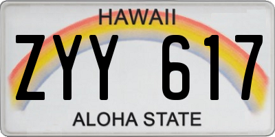 HI license plate ZYY617