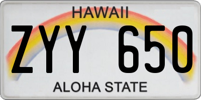 HI license plate ZYY650