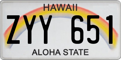 HI license plate ZYY651