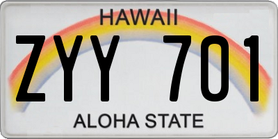 HI license plate ZYY701