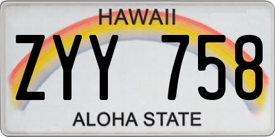 HI license plate ZYY758
