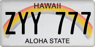 HI license plate ZYY777