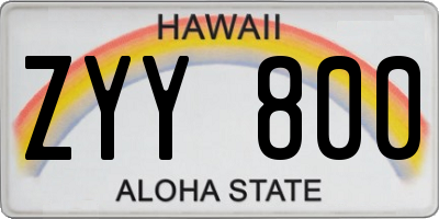 HI license plate ZYY800