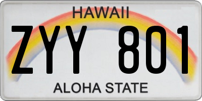 HI license plate ZYY801