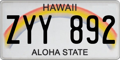 HI license plate ZYY892