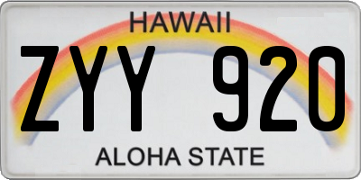 HI license plate ZYY920