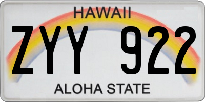 HI license plate ZYY922
