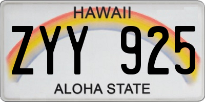 HI license plate ZYY925