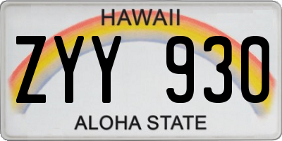 HI license plate ZYY930