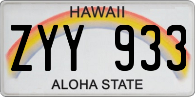 HI license plate ZYY933