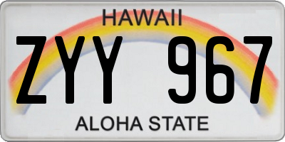HI license plate ZYY967