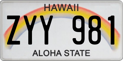 HI license plate ZYY981