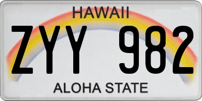 HI license plate ZYY982