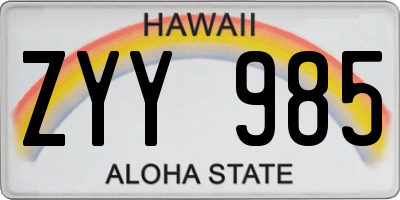 HI license plate ZYY985