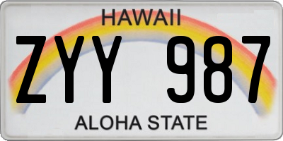 HI license plate ZYY987