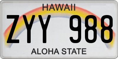 HI license plate ZYY988