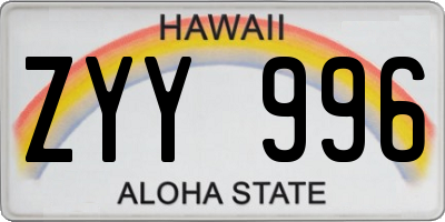 HI license plate ZYY996