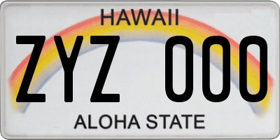 HI license plate ZYZ000