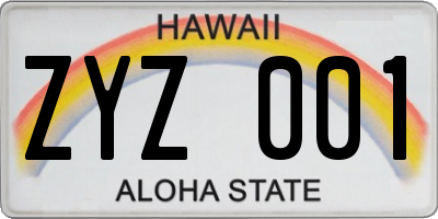 HI license plate ZYZ001
