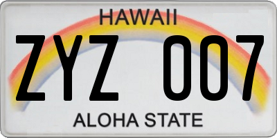 HI license plate ZYZ007