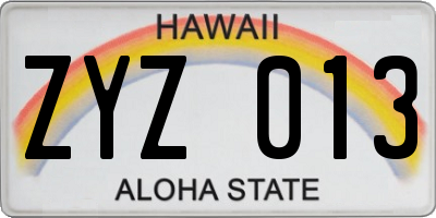 HI license plate ZYZ013