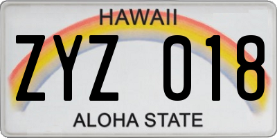HI license plate ZYZ018