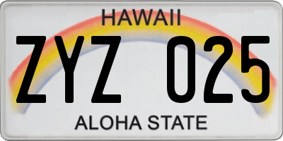 HI license plate ZYZ025