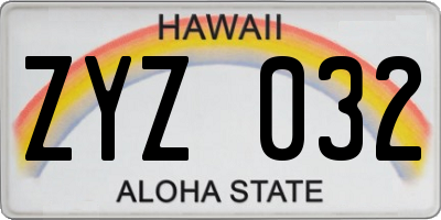 HI license plate ZYZ032