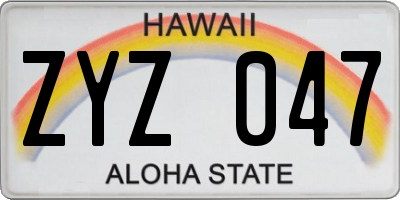 HI license plate ZYZ047