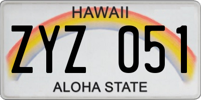 HI license plate ZYZ051
