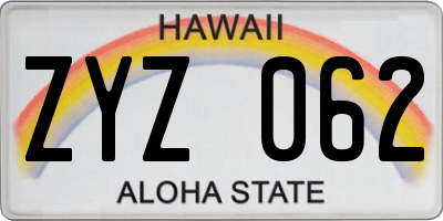 HI license plate ZYZ062