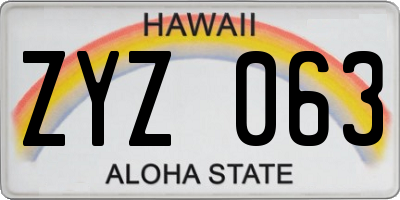 HI license plate ZYZ063