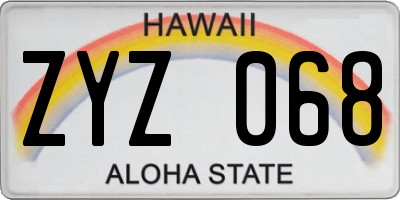 HI license plate ZYZ068