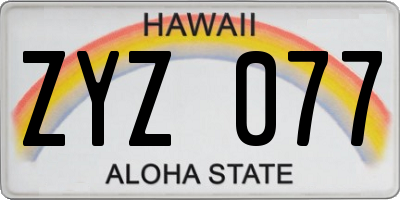HI license plate ZYZ077