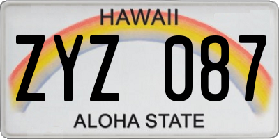 HI license plate ZYZ087