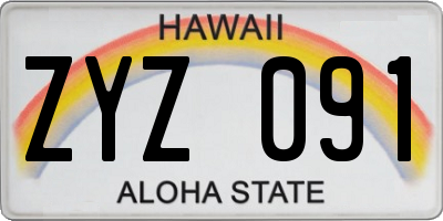 HI license plate ZYZ091