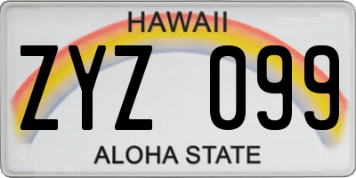 HI license plate ZYZ099