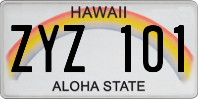 HI license plate ZYZ101
