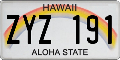 HI license plate ZYZ191