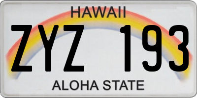 HI license plate ZYZ193
