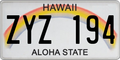 HI license plate ZYZ194