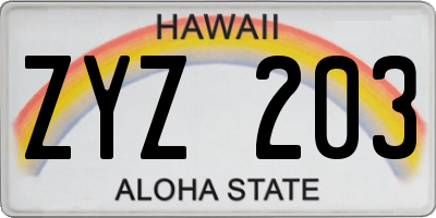 HI license plate ZYZ203