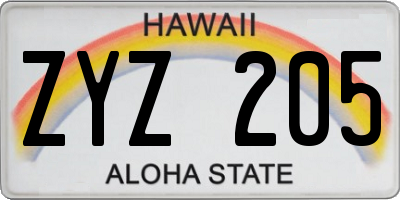 HI license plate ZYZ205