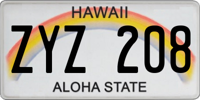 HI license plate ZYZ208