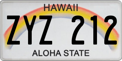 HI license plate ZYZ212