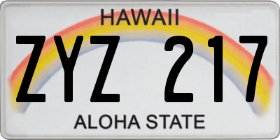 HI license plate ZYZ217