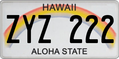 HI license plate ZYZ222