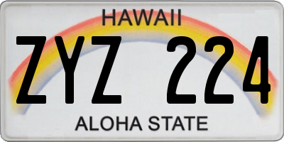 HI license plate ZYZ224