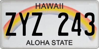 HI license plate ZYZ243